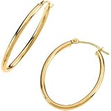 14K Yellow Gold Oval Hoop Earring