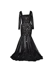 Long Sleeves Organza Square Neck Beaded Fitted Applique Mermaid Prom Dress 