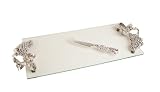 Silver Plated Grape Design Glass Tray Cheese Knife Server Platter Deco