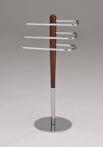 Chrome / Walnut Finish Wood & Metal Towel Rack Stand