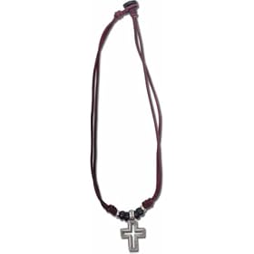 Necklace - Leather Metal Cross by Kerusso