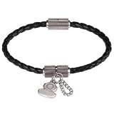 Stainless Steel and Black Leather Bracelet
