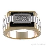 Mens Gold Ring Diamond Onyx 14K Yellow or White Gold Two Tone Role Style Band