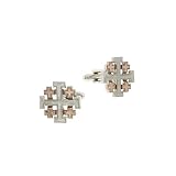 Rose Gold and Silver Tone Jerusalem Cross Cuff Links