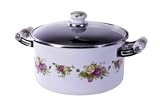 Imperial 4.5 Quart Enamel Stockpot With Glass Lid, Country Rose