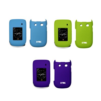 EMPIRE 3 Pack of Rubberized Snap-On Cover Cases (Light Blue, Neon Green, Purple) for Blackberry Style 9670