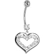 Solid 14kt White Gold Cubic Zirconia Encased Heart Dangle Belly Ring