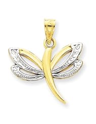 14k Gold with Rhodium Diamond Cut Dragonfly Pendant
