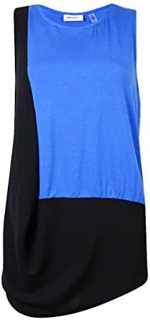 DKNYC Women's Colorblocked Draped Tank Top (L, Vibrant Blue)