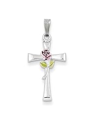 Sterling Silver Cross With Epoxy Rose Center Pendant
