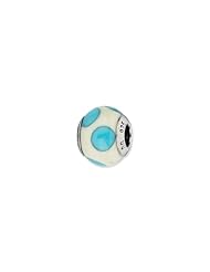 Sterling Silver Cream with Lt Blue Dots Italian Murano Charm