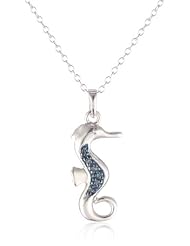 Sterling Silver Blue Diamond Accent Two-Tone Seahorse Pendant Necklace, 18"