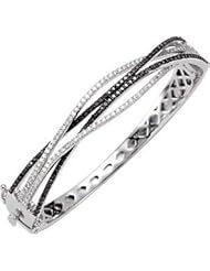 Jewelplus 2 ct tw Black & White Diamond Bangle Bracelet 14K White 2 Ct Tw