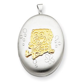 14k & Sterling Silver Oval Sponge Bob Locket