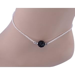 Kadima Swarovski Elements Crystal Disco Ball Black Anklet,Anklet Length 8.5 Inches, Ball Size:8mm