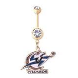 Washington Wizards 316L Stainless Steel Belly Ring with Cubic Zirconia - Gold Plated - 14G - 5/8 Inch Bar Length - Sold Individually