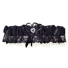 Black Wedding Bridal Toss Garter Lace Rhinestone