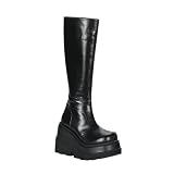 SHAKER-100, 4 1/2'' Black Gothic Platform Knee Boot by Demonia