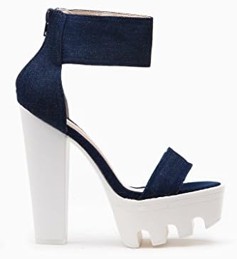 Wild Diva Vive Lugsole Platform High Heels Thick Sandals Shoes Dark Denim 7