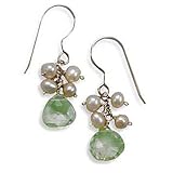 Sterling Silver Green Amethyst and Cultured Freshwater Pearl French Wire Earrings