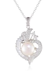 White Freshwater Cultured Pearl and Cubic-Zirconia Heart-Shaped Pendant Necklace, 18"