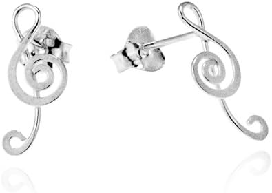 Musical Note Treble Clef Centered .925 Silver Stud Earrings