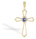 14K Yellow Gold Genuine Round Tanzanite Cross Pendant