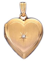 14k Yellow Gold 2 Photo Heart & Diamond Locket