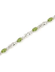 14K White Gold Oval Peridot and Diamond Bracelet