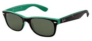 Ray-Ban New Wayfarer Sunglasses RB2132 6013-5518 - Top Havana / Green Frame, Green RB2132-6013-55
