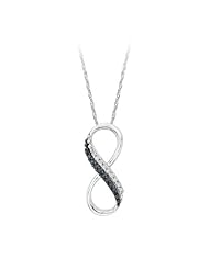 Two Row Infinity Black and White Diamond Pendant with Chain in 10K White Gold (0.06 cttw)