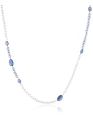 Blue Denim Baroque Freshwater Cultured Pearls and Kyanite Accents on Silver-Tone Chain Necklace, 36"