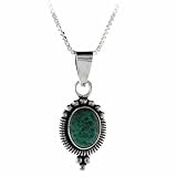 Sterling Silver Bali Bead Genuine Azurite Stone Oval Pendant