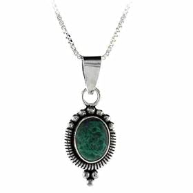 Sterling Silver Bali Bead Genuine Azurite Stone Oval Pendant by 