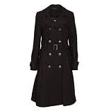New Womens Black Military Belted Ladies Fashion Tranch Coat Size 8-14