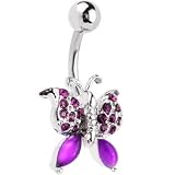 Amethyst Cubic Zirconia FROSTED BUTTERFLY Belly Ring