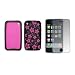 Hot Pink and Black Hawaii Flowers Design Silicone Gel Skin Cover Case + LCD Screen Protector for Apple iPhone 3G 8GB 16GB / 3G S 16GB 32GB [Accessory Export Brand]