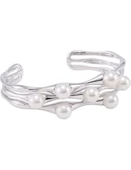 Sterling Silver Freshwater Cultured Pearl Cuff Bracelet by US Gems