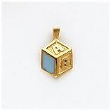 Blue Baby Block Charm, 14K Yellow Gold