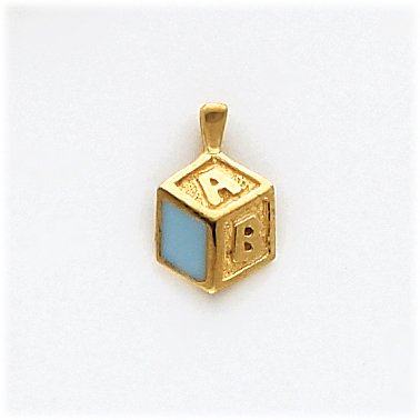 Childrens Toyshop  Jewelry : Blue Baby Block Charm, 14K Yellow Gold
