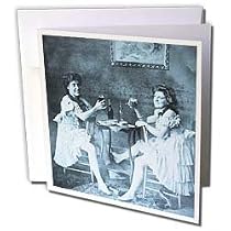 Scenes from the Past Vintage Stereoview - Ballet Dancers with Beer Cyan tone - Greeting Cards-6 Greeting Cards with envelopes