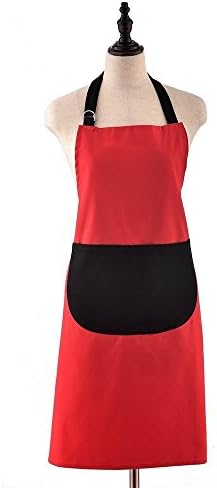 Personanized Commercial Chef Apron for Kitchen Cooking Baking Grilling Retro Stylist Resturant Cafe Bib Red Apron with Pockets, Professional Durable Fabric, Exclusive Kangaroo Pocket Design