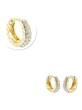 14k Yellow Gold, Mini Hoop Huggies Earring Lab Created Gems