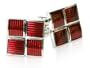 Ribbed Four Piece Red Enamel Square Silver Cufflinks with Gift Box