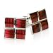 Ribbed Four Piece Red Enamel Square Silver Cufflinks with Gift Box
