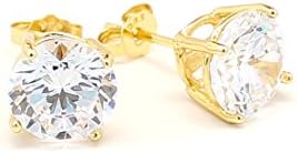 Gold Overlay Round Stud Unisex Earrings CZ 925 Sterling Silver Cubic Zirconia 5 CT (5ctw)