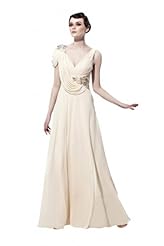 A-line V-neck Cocktail Floor Length  Beaded Chiffon Evening Dress/Homecoming Dress/Pageant Dress/Prom Dress/Party Dress/Wedding Dress  With Ruffles