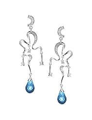 14K White Gold Diamond and Briolette Blue Topaz Chandelier Earrings (0.41 Cttw, Si Clarity, F Color)