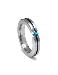 Womens Grey Titanium Princess-Cut Blue Topaz with Blue Anodized Channel