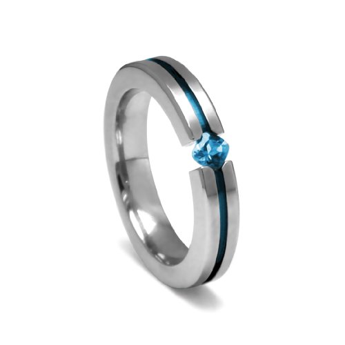 Womens Grey Titanium Princess-Cut Blue Topaz with Blue Anodized Channel, Size 7